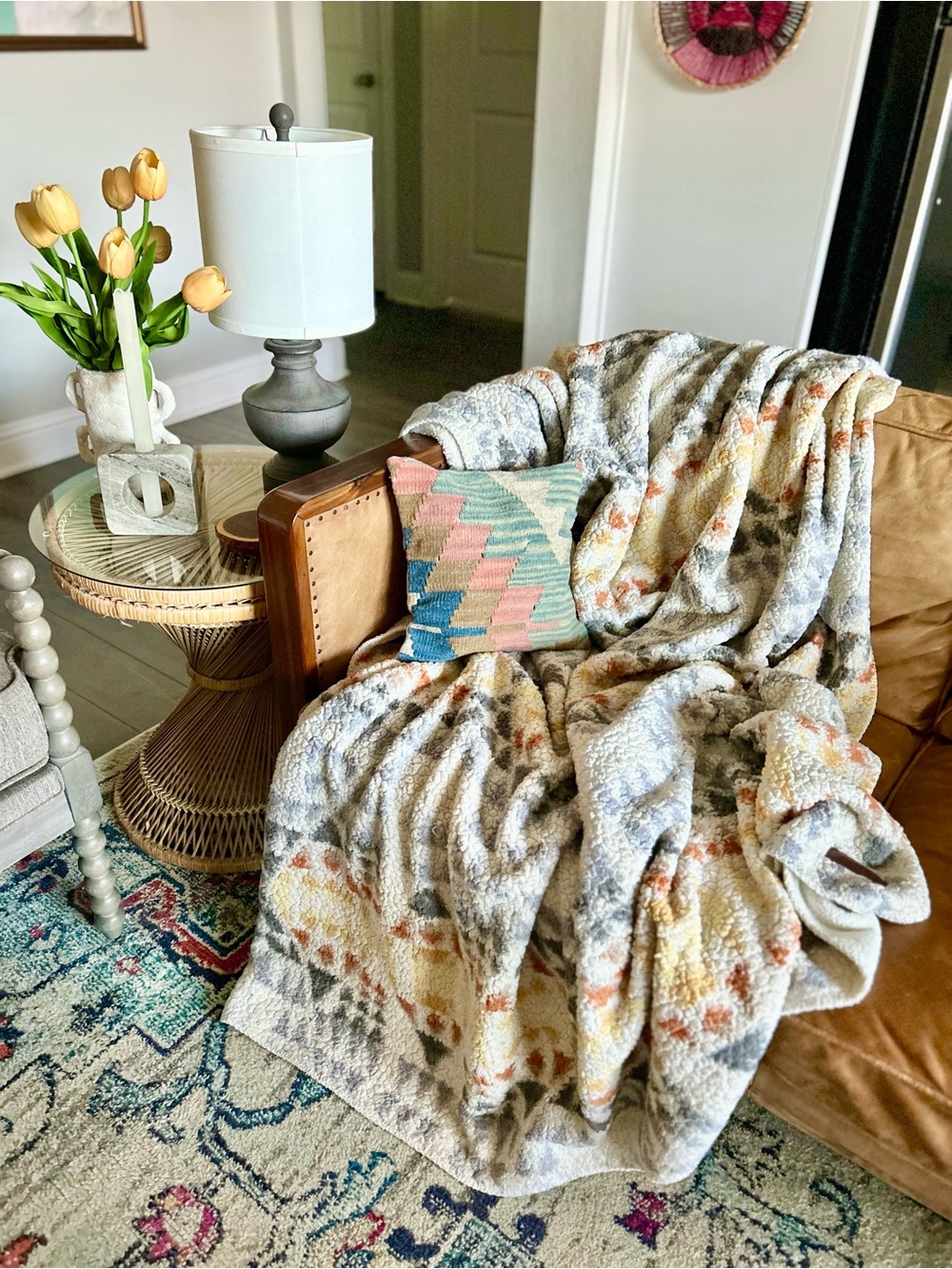 Pendleton Sherpa Fleece Blanket in Arrow Point Gray 91” x 63”